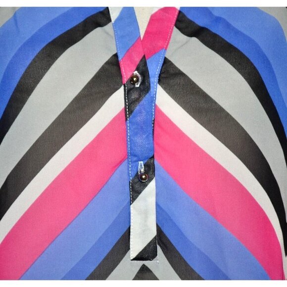 NY Collection Ladies 2X Chiffon Semi Sheer Chevron Stripe Blouse Top Half Button - Picture 3 of 14